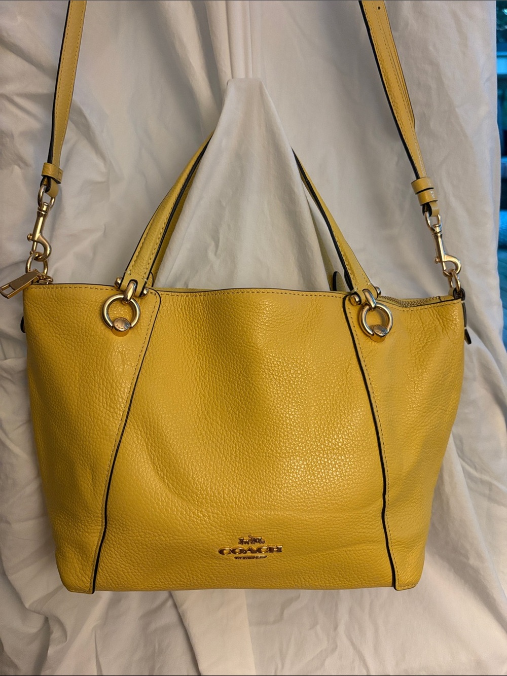 COACH | Kacey Tote | Yellow Pebbled Leather Shoulder Bag with Gold Hardware